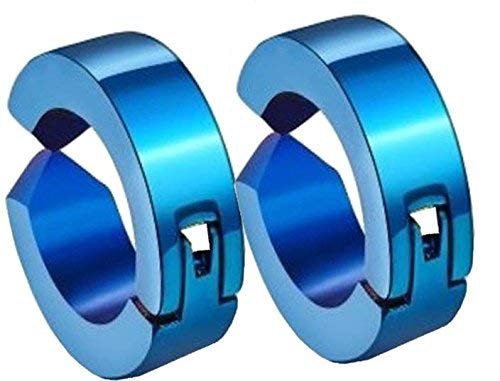 Blue Gold Plated Brass Copper Clip-on Press Non-Piercing Hoop Stud Earrings for Men and Women