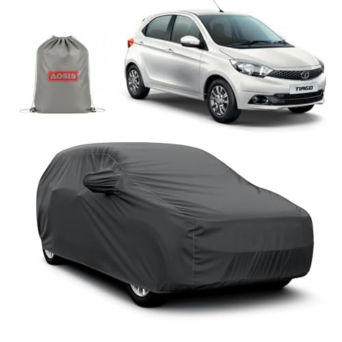 Image of AOSIS 'Waterproof' Car Cover Compatible with Tata Tiago /Wizz /Nrg /jtp /Tiago Ev 300 GSM Uly Coated Thick Fabric 4X4, Adjustable Belt Buckle, Elastic Grip