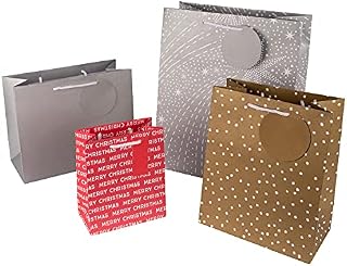 Hallmark Christmas Gift Bags, 4 Festive Designs, Pack of 4 Red, Gold, Silver