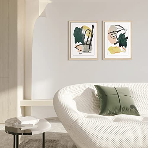 Artbyhannah 12X16 Framed Abstract Wall Art Set With Floating Graffiti Art Prints For Bedroom Bathroom Decoration, Natural Frame, 2 Pack #TOP2