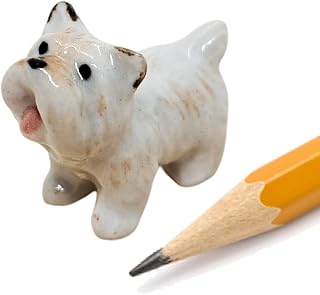 WitnyStore Tiny ¾ Inch White Standing Yorkshire Terrier Yorkie Dog Figurine - Miniature Hand Made Painted Ceramic Dogs Puppy Canine Animals Cute Porcelain Decorative Collectible Figures Décor Gifts