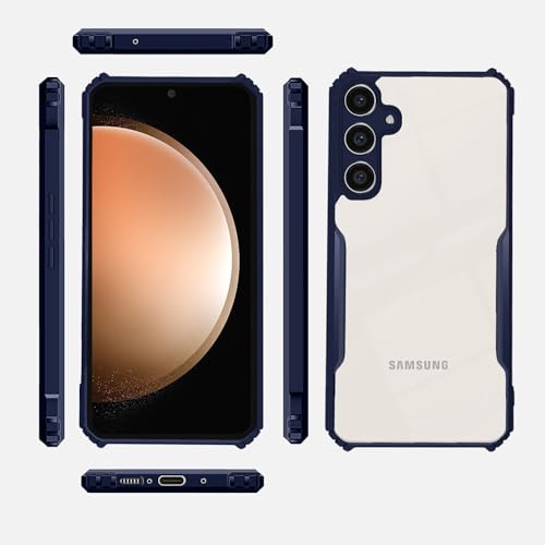 Image of Amazon Basics Back Cover for Samsung Galaxy S23 FE 5G | Crystal Clear Transparent Back | Ultra Hyrbid | Full Camera Protection | Raised Edge | Bumper Cover (Blue)
