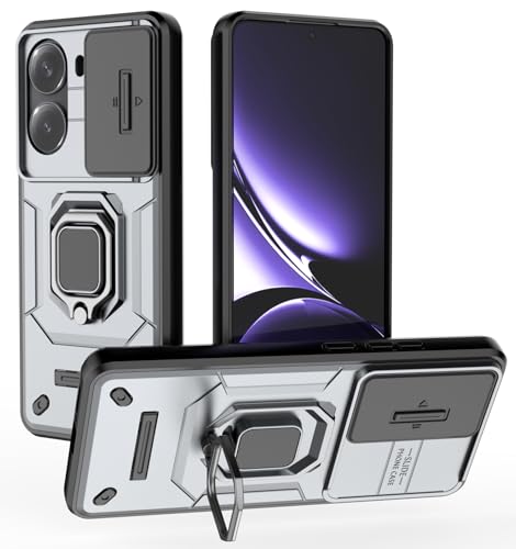 Image of Kapa Armor Slider Back Cover for Poco X7 Pro 5G | Inbuilt Ring + Camera Slider Shockproof Lens Protection Bumper Back Case (Grey)