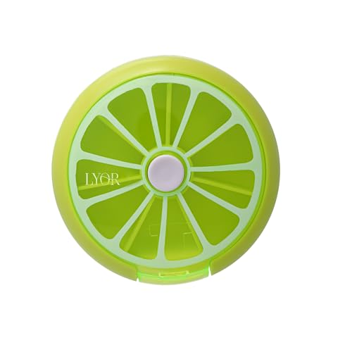 LYOR Porta Comprimidos Giratório de Plástico Verde 9cm x 9cm x 2,5cm