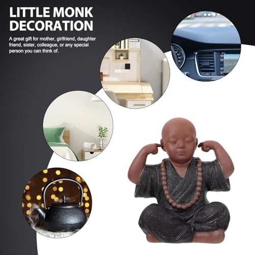 Petit moine céramique noire statue zen bureau et table basse salon
