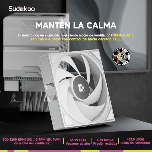 CPU Cooler AM5 Sudokoo SK700 soluciona sobrecalentamiento con 7 heatpipes y torre blanca 5