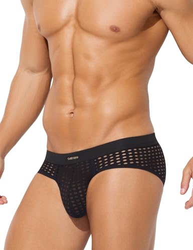 Casey Kevin Men's Mesh Briefs Breathable See Through Fishnet Underwear Low Rise Sexy Panties for Men