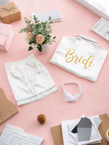 Jecery Womens Satin Pajamas Set for Bride & Bridesmaid, Short Sleeve Sleepwear with Hair Band for Wedding Bridal Party Gifts3