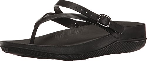 Image of FitFlop Womens Flip Leather Back-Strap All Black Sandal - 8