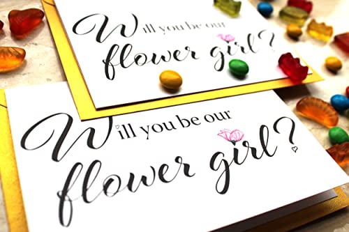 Will You Be Our Flower Girl Invitation, Cute And Sweet Wedding Flower Girl Proposal Card With Beautiful Designer Golden Shimmer Envelope (Set Of 2 Cards) #TOP2