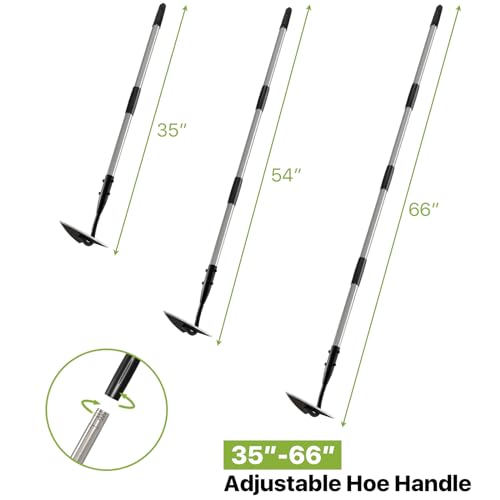 Warren Hoe Garden Tool, Heavy Duty Garden Hoes for Weeding Long Handle, Easy Stand Up Triangle Weeder Tool for Garden, 35-66 inch Adjustable Gardening Hoe for Weed, Trench, Loosen Soil, Landscape