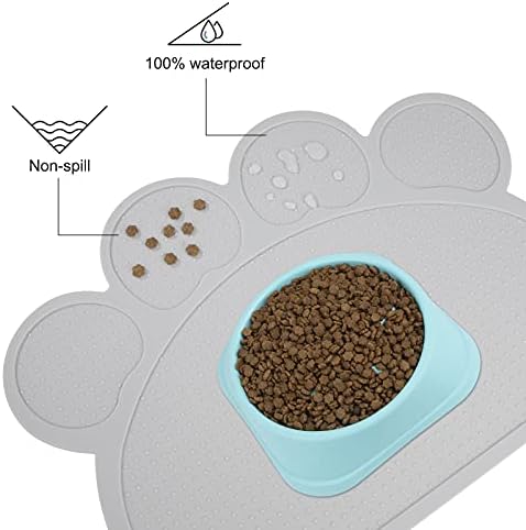 Heveer Pet Food Mat Cat Dog Feeding Mat Silicone Bowl Mat Non Slip Waterproof Placemat for Dogs Cats Food Water Bowls Grey