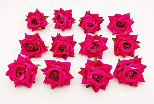 SATYAM KRAFT 12 Pcs Artificial Velvet Rose Flowers | Fake Floral Decoration for Ganesh chaturthi, Home, Janmashtami, DIY Craft, Room Decor, Festival & Gift Items (Pink, 5 cm)
