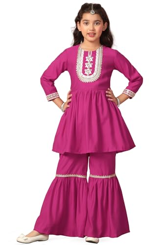 Image of Fashion Dream Girl's Chanderi Silk Ethnic Kurta and Sharara Set|Kids Salwar Suit Set|Sharara Set for Girls