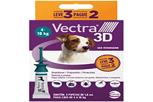 Ceva - Vectra 3D Antipulgas para Cães 4,0 a 10kg - 3 Pipetas de 1,6ml - Leve 3 Pague 2