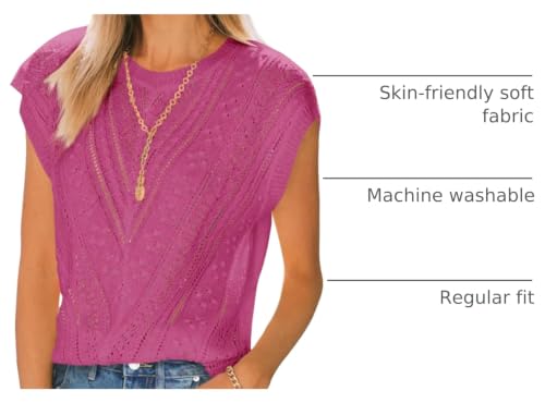 Image of Langwyqu Womens Cap Sleeve Tops Summer Crew Neck Shirt Lightweight Crochet Knit Sweater
