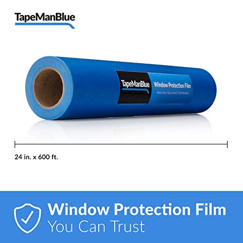 Window Protection Film, 24 Inch X 600 Feet, Made In The Usa, Strongest And Most Durable Window Protection Film For Construction, Blue Self-Adhesive Temporary Glass Protective Film #TOP1