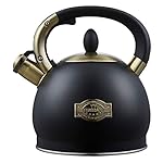 Stove Top Whistling Tea Kettle- Stainless Steel Teakettle Teapot with Ergonomic Handle 2.6 Quart(Black)