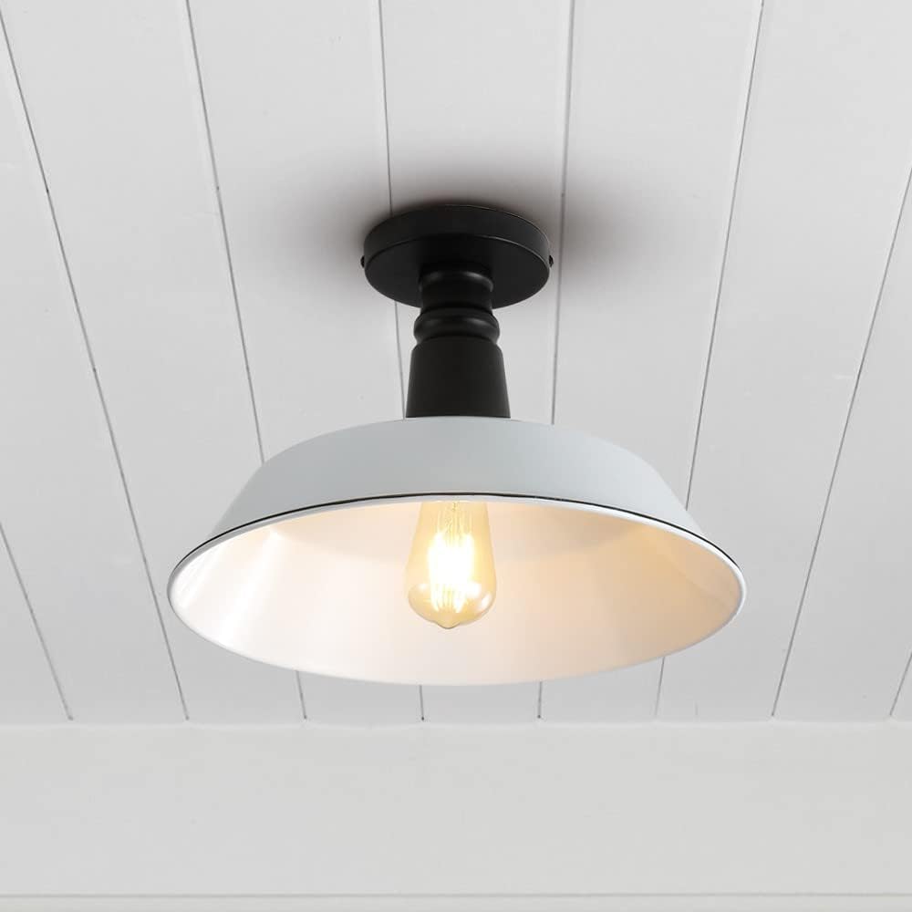 Eyely EYL7617A Toronto 14" 1-Light Classic Industrial Indoor/Outdoor Iron LED Semi Flush Mount for Dining Room,Kitchen and Living Room, Mid-Century, Minimalist, Rustic, White/Black