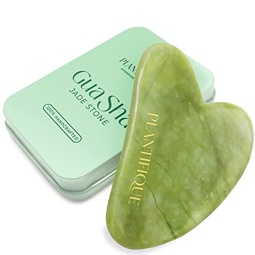 Gua Sha Jade Stone Tool voor gezicht door Plantifique - Anti Aging Massage Tool - GuaSha Tool voor gezicht - Gezichtsverzorging Producten - Gezichtsmassager voor uw huidverzorgingsroutine