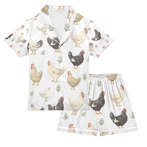 senya Rooster Grass A Satin Summer Pajama Sets Silk Short Sleeve Button Down Sleepwear