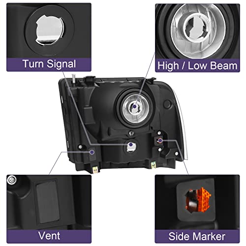 Bincmay Headlight Assembly Compatible With 2005-2007 Ford F250 F350 F450 F550 Super Duty/2005 Ford Excursion (Black Housing Amber Reflector) #TOP2