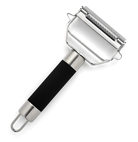 Natizo Ultra Sharp Stainless Steel Dual Julienne & Vegetable Peeler with Cleaning Brush & Rubber Grip