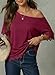 Dokotoo Summer Tops for Women 2026 Casual Crewneck Short Sleeves T Shirts Off Shouler Oversized Tshirts Basic Tee Fashion Outfits Burgundy Large