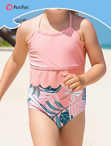 Image of PATPAT Mommy and Me Matching Swimsuit:One Piece V Neck Bathing Suits Leaves Printed Family Swimwear Matching Set