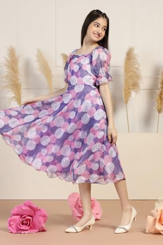 Image of Fashion Dream Girl's Organza Floral Printed Calf Length Dress|Western Dress|Kids Dress|Fancy Dress