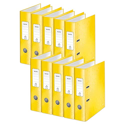 Leitz A4 Lever Arch File, Yellow, 80 mm spine width, WOW Range, Files & Folders, 10052016, Pack 10, Design may vary