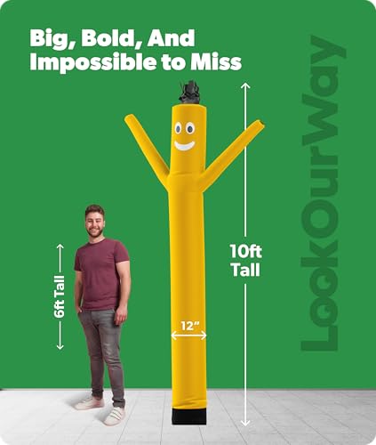 Image of LookOurWay Air Dancers Inflatable Tube Man Attachment - 10 Feet Tall Wacky Waving Inflatable Dancing Tube Guy for Business Promotion - Blower Not Included - Yellow