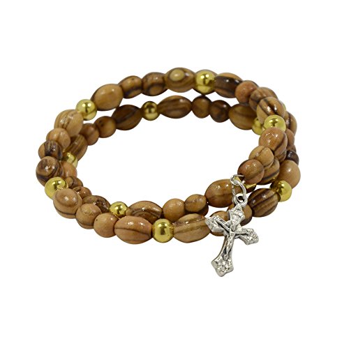 Chapelet authentique en bois d'olivier et perles avec breloque crucifix Fil élastique et pochette incluse Cover