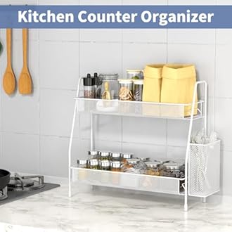 EKNITEY Bathroom Countertop Organiser Shelf - 2 Tier Counter Spice Rack Metal Makeup Rack Small Perfume Organiser for Sink/Bedroom/Living room/Kitchen/Office