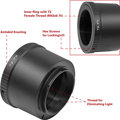 Adaptador de lente T T2 para cámara con montura Fuji FX compatible con X-T1 X-A1 X-E2 X-M1 X-E1 X-Pro1 miniatura 2