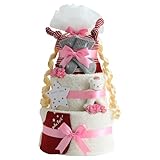 おむつケーキ研究所 ラルフローレン おむつケーキ 出産祝い 今治タオル オーガニックコットン 3段 男の子 女の子 名入れ刺繍 ギフトセット アイボリー ダイパーケーキ ベビー ソックス 0～6か月(約7～10cm) パンパーステープタイプＳサイズ