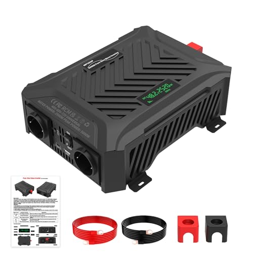 MFUZOP Inversor 48V/60V/72V a 220V/230V Onda Pura 2500W/5000W, Convertidor de Voltaje con Sistema Detección Inteligente, Entrada Ajustable, Pantalla LCD, 2 EU, 1 Tipo-C, 1 USB 2.1A (48V/60V/72V-2500W)
