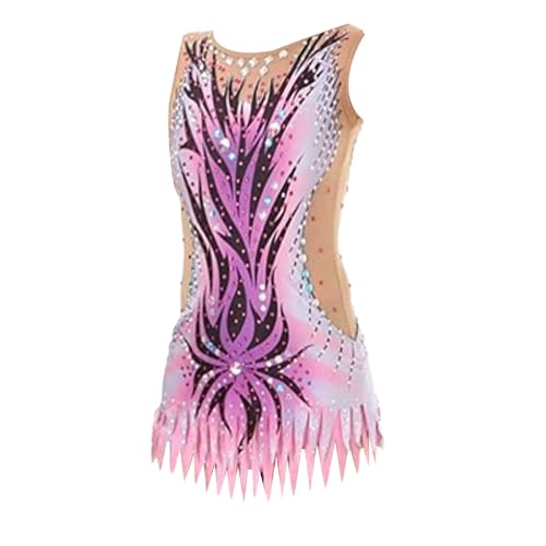 Kmeruoys Rhythmic Gymnastics Leotards Women's Girls' Sleeveless Performance Competition Leotard (Color : Pink, Size : 150CM)
