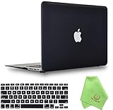 UESWILL Compatible with 2010-2017 Release MacBook Air 13 inch Model A1466 A1369, Hard Shell Case with Black Keyboard Cover + Microfiber Cloth, Black