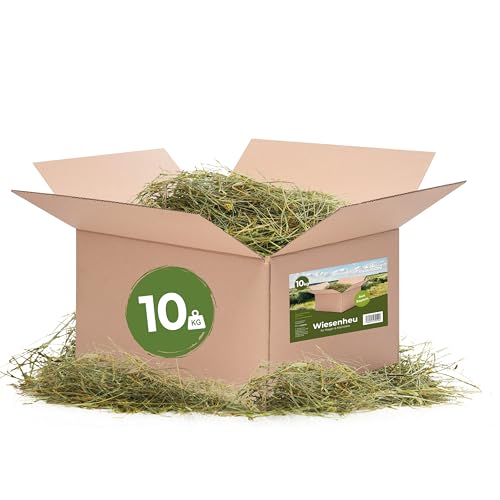 Bolson frisches & unbehandeltes Wiesenheu (10 kg) - 1.Schnitt Heu mit Gräsern & Blüten aus Bayern - direkt ab Hof verpackt - hochwertiges Heu zur Fütterung & Einstreu von Kaninchen, Hamster