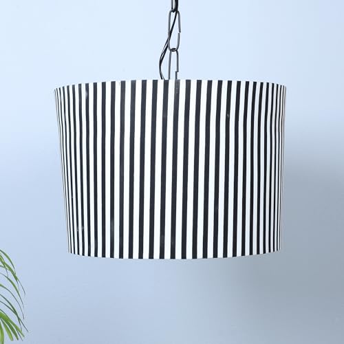 Image of tu casa Zebra Stripe Print Fabric Glow Pendent Light Hanging Lamp for Bedroom, Living Room, Lounge, Office, Gifting Area Without Bulb for Home Decoration (Height - 20 inch)