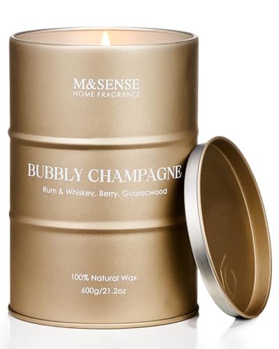 M&SENSE Candele grandi per la casa profumate allo champagne, candele regalo per donne e uomini, candele di soia naturali, regali per la casa, 120 ore di combustione, 600g