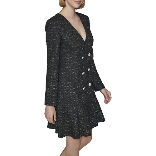 Image of Karl Lagerfeld Women's Embellished Buttons Long Sleeve V Neck Blazer Dress
