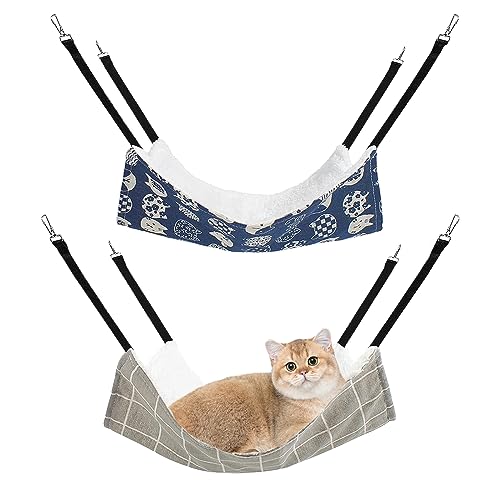 LLMSIX 2PCS Breathable Plush Cat Hammock Bed Hanging Soft Pet Bed Swing with Metal Carabiners for Small Pet Kitten Puppy