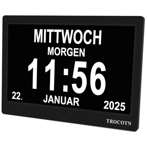 TROCOTN Demenz Uhr Senioren Digitale Uhr Tagesuhr Großes Display Wecker Wanduhr (Schwarz,10 Zoll)