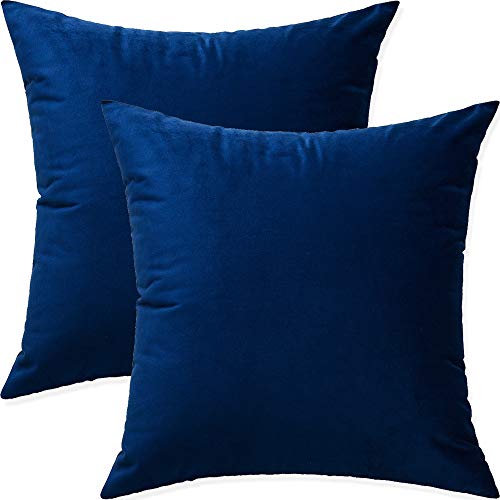 Artaimee Navy Blue Velvet Throw Pillow Covers 18x18 Inches (Set of 2) | Soft, Smooth, Cozy Cushion Cases for Sofa, Bed, Couch, Office, and Car | Machine Washable, Hidden Zipper, Luxury Décor