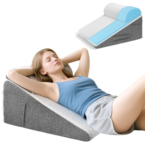 Neulriscn Bed Wedge Pillow, Memory Foam Triangle Pillow Support Cushion with Headrest for Acid Reflux, Snoring, Back Support Pillow for Sitting Up in Bed, Incline Cushion for Sleeping Upright, Reading