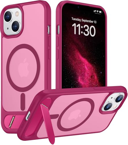 Image of Magnetic Compatible with iPhone 14 Case /iPhone 13 Case,[Built-in Invisible Kickstand][Compatible with MagSafe][Military Grade Shockproof] Slim Translucent Matte Phone Case for iPhone 14 /13 6.1 inch