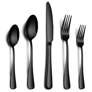 20 Piece Black Silverware Set, Stai...