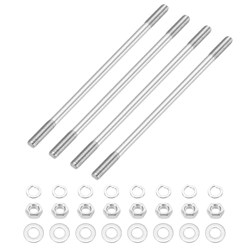 sourcing map 4Set M6x120mm Double Ended Stud Screws, 304 Stainless Steel Dual Threaded Rod Bar Bolts Studs with Nut Washer for House Maintenance Structural Anchoring Fastening Screw